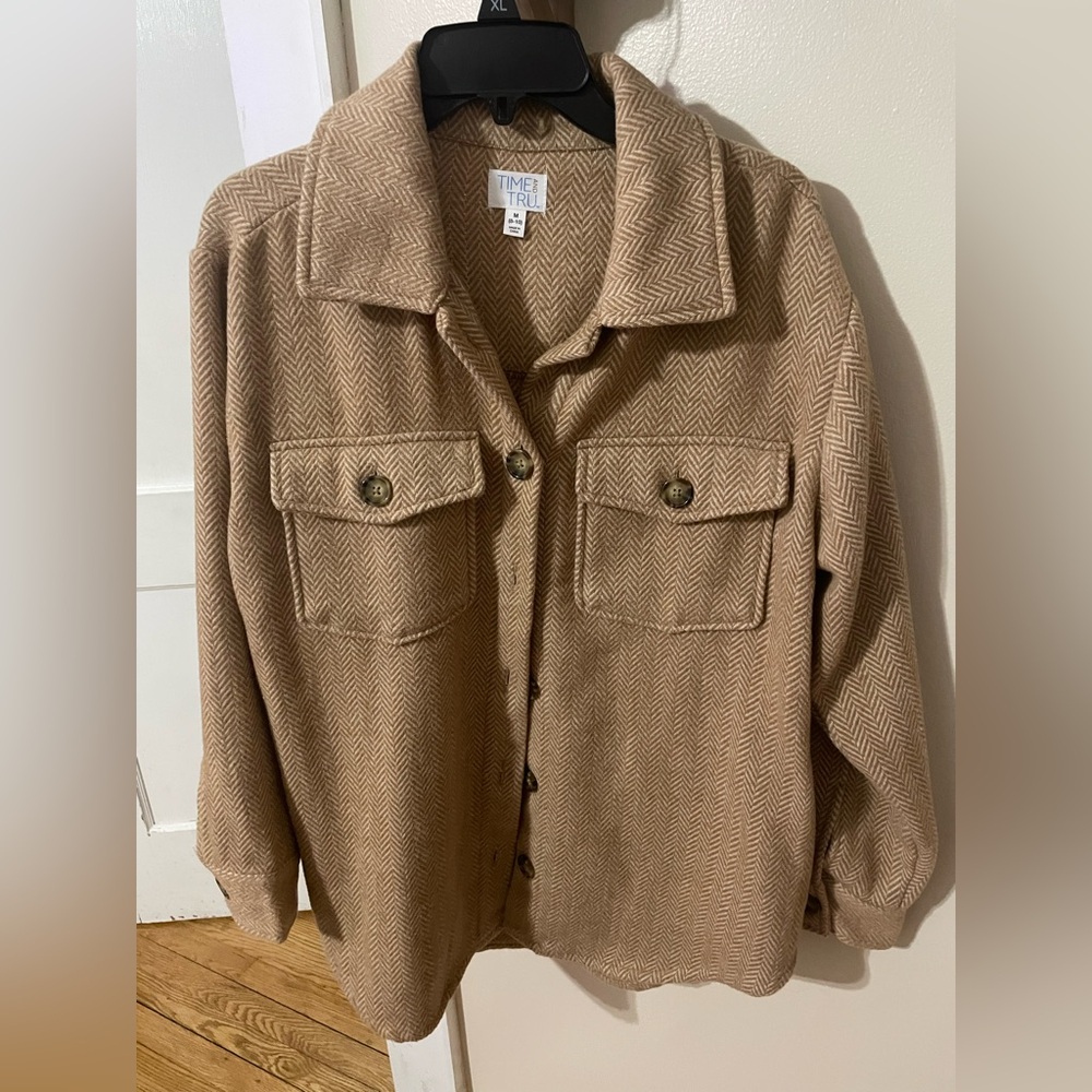 Time and Tru Tan Herringbone Utility Jacket